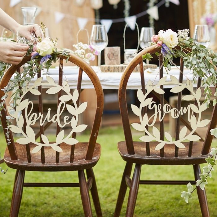 Wooden Bride and Groom Chair Signs