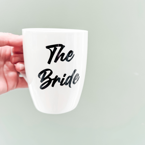 Bridal shower gift mug for bride close-up design
