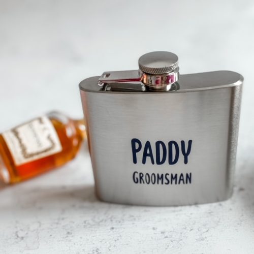 Personalised Groomsman hip flask with name and wedding role.