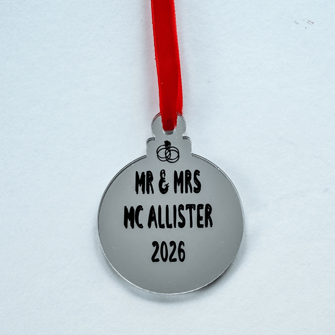 Personalised newly married Christmas ornament 2026 for Mr and Mrs