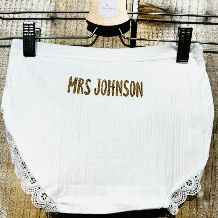 Personalised Bridal Underwear | Hen Party Present | Custom Bride Underwear | Personalised Bridal Lace | Bride Underwear | Mrs Name | Wedding Day Lingerie | Gift for Bride