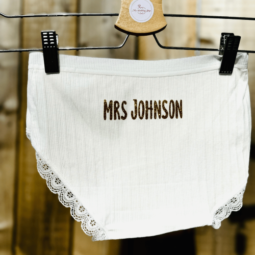Personalised Bridal Underwear | Hen Party Present | Personalised Future Mrs | Bridal Underwear White | Wedding | Married | Honeymoon