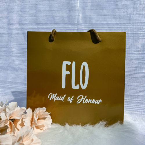 5. Close-up of personalised name detail on maid of honour gift bag