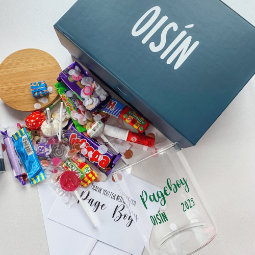Cute wedding Page Boy proposal gift box with personalised sweets jar