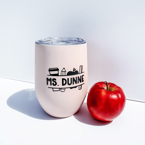 Unique custom teacher thank you gift with name printed on tumbler