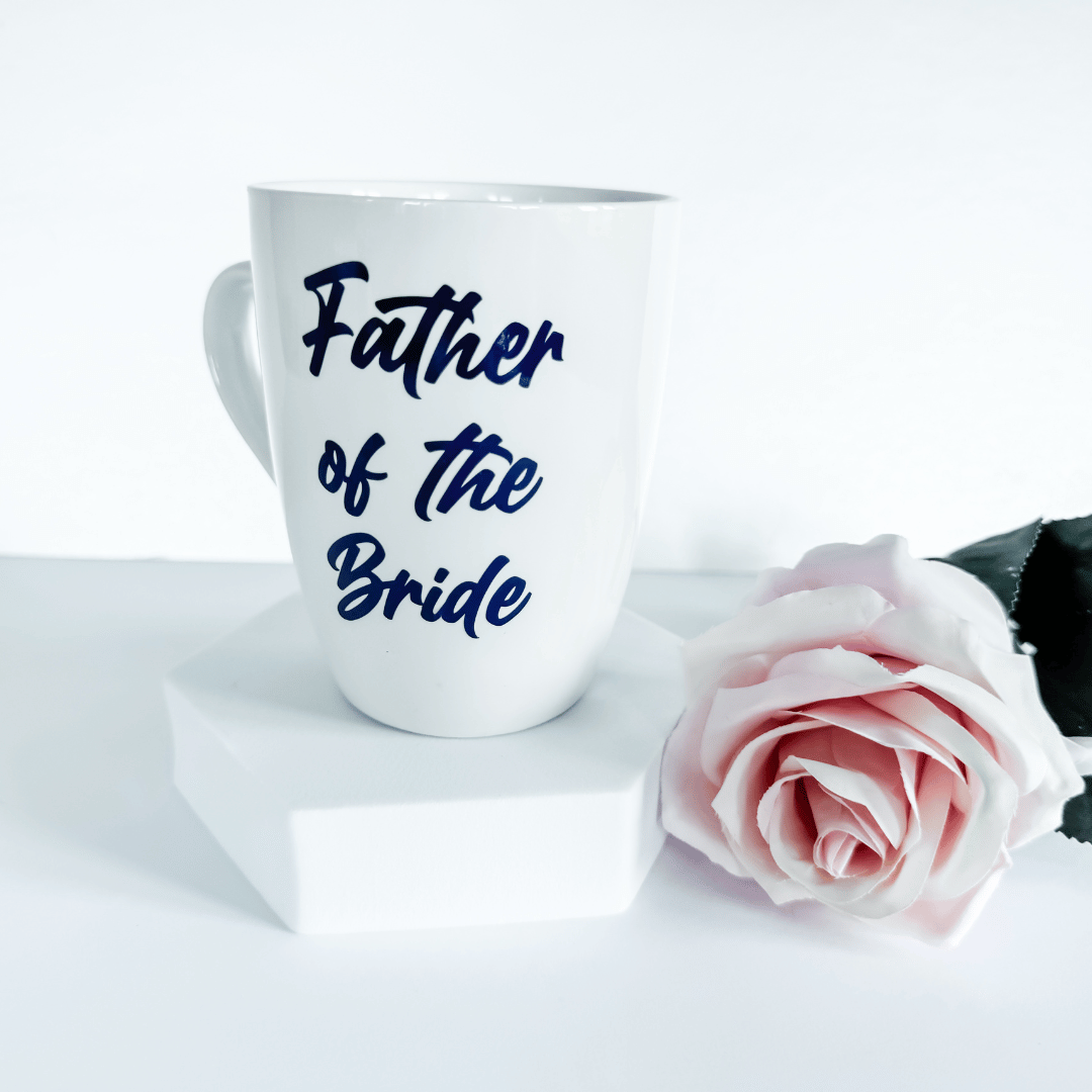 Wedding day gift mug for Father of the Bride close up