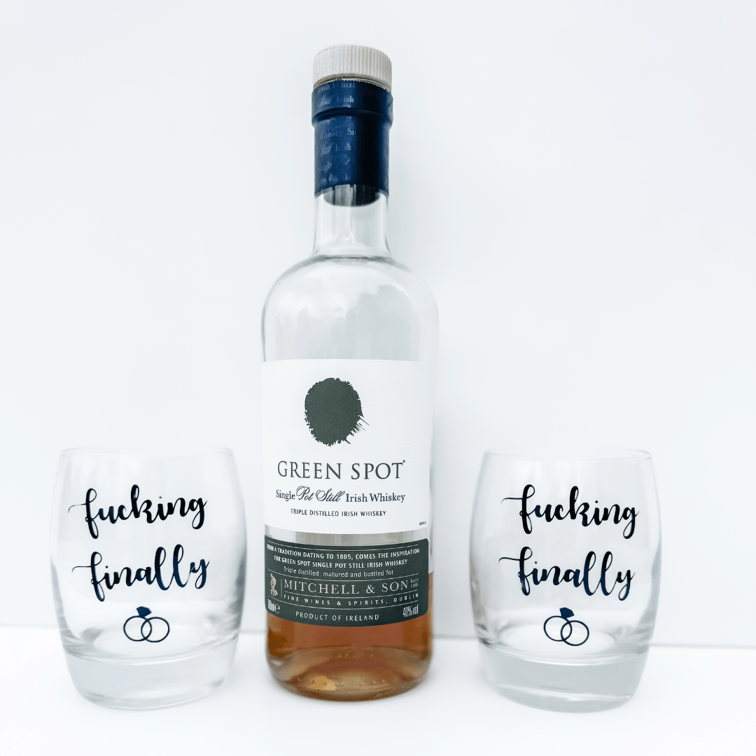 Unique engagement present for friends featuring novelty engagement wine glasses