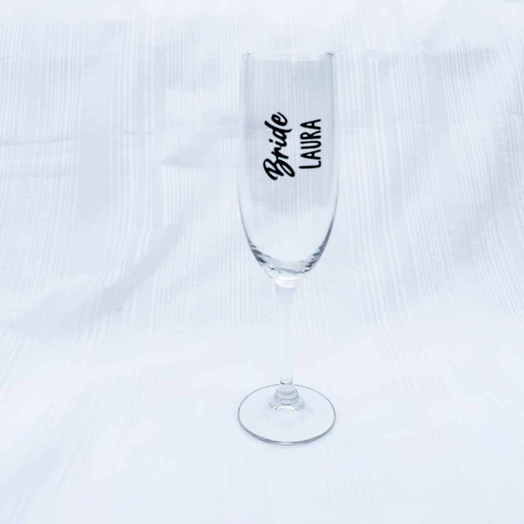 Bride wedding morning accessories | Personalised Bride Champagne Flute