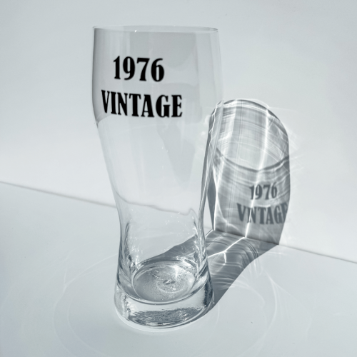 50th birthday pint glass celebrating someone born in 1976