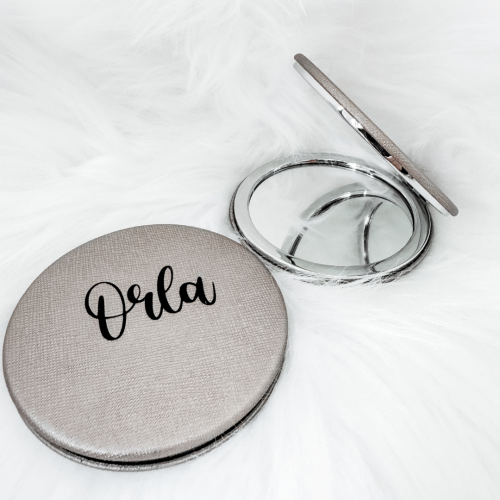 Open personalised compact mirror showing two mirrors